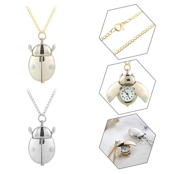 Золотые/Серебряные Карманные часы Beetle Креативное Ожерелье Подвеска Божья коровка Брелок Карманные часы Старинные Кварцевые Часы с арабским циферблатом