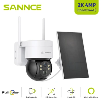Камеры SANNCE 4MP 2K на солнечных батареях Cmmeras Поддерживают двустороннее аудио 2,4G WIFI подключение H.264 + Камеры IP65 с пыле- и водонепроницаемым объективом 4 мм