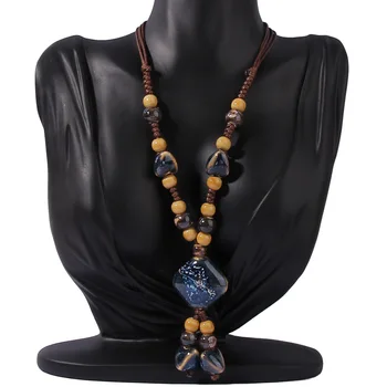 Керамическое ожерелье в стиле ретро, женская длинная цепочка для свитера