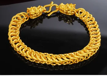 Классический Браслет из желтого золота с головой дракона 24K для мужчин, браслет-цепочка в форме веревки, подарок на День Рождения, Юбилей, ювелирные изделия