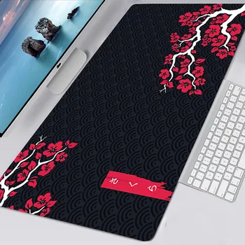 Коврик для мыши Cherry Blossom Art Japan Sakura Card Черный Настольный коврик Большой Коврик для мыши Gamer Carpet Игровая клавиатура Коврики Для мыши Аксессуары