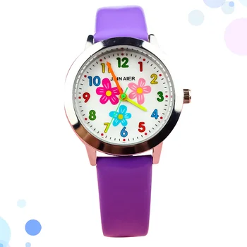 Креативные кварцевые часы с цветочным рисунком, Модные детские часы, подарок на день рождения для студентов малышей (Фиолетовый)