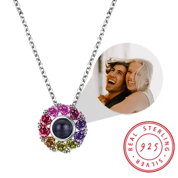 Кристаллы циркона в виде сердца с бриллиантом S925, подвеска с фотопроекцией, Семейное Настраиваемое ожерелье с изображением, подарок для мамы, жены, дочери