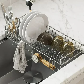 Кухонная мойка для рабочего места, сушилка для посуды, сливное устройство и держатель для посуды из нержавеющей стали