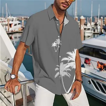 Летняя гавайская рубашка 2023, рубашка с отворотом и принтом кокосовой пальмы, уличная повседневная одежда с короткими рукавами и пуговицами, мужская одежда для рубашек