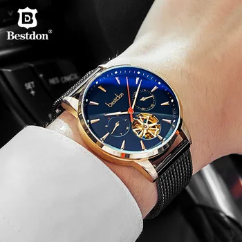 Механические мужские часы Bestdon Tourbillon, Лучший бренд Класса Люкс, Часы со скелетом из нержавеющей стали, Водонепроницаемые часы Relogio Masculino