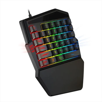 Мини-клавиатура с подсветкой RGB 35 клавиш, игровая клавиатура для одной руки с подставкой для запястья для игр по мобильному телефону Eat Chicken