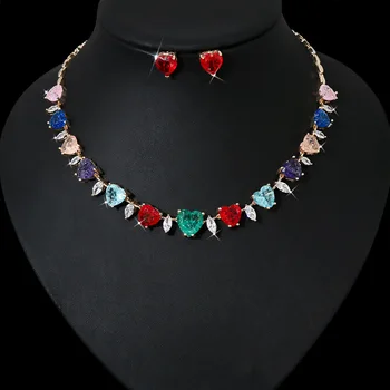 Модное красивое ожерелье и серьги с кубическим цирконием, дизайн сердца, ювелирный набор для женщин, свадебные аксессуары для новобрачных N-1020