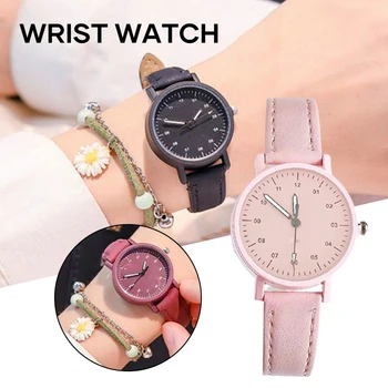 Модные минималистичные кварцевые ретро-часы с ремешком из искусственной кожи, круглый циферблат, наручные часы с круглым циферблатом, кварцевые часы H9
