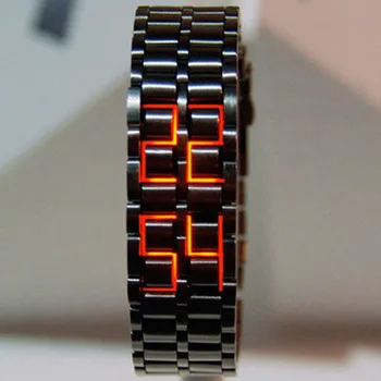 Модные Черные Цельнометаллические цифровые наручные часы Lava, мужские часы с красным/синим светодиодным дисплеем, подарки для мальчиков, спортивные Креативные часы