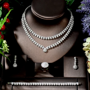 Модный Великолепный Женский свадебный комплект из ожерелья и серег с цветочным дизайном, циркониевый ювелирный набор, аксессуары для вечеринок, бижутерия Дубай N-209