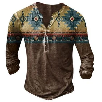 Мужская рубашка с этническими элементами, Повседневные рубашки с 3D принтом Для мужчин, Классический Винтажный топ, футболка с коротким рукавом, мужская блузка Оверсайз