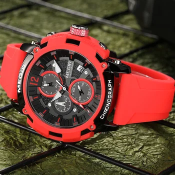 Мужские часы MEGIR Модный Топ Бренд Класса Люкс, кварцевые водонепроницаемые спортивные часы, наручные часы Relogio Masculino, красный силиконовый ремешок