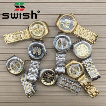 Мужские часы со скелетом SWISH, лучший бренд Класса Люкс, Водонепроницаемые прозрачные механические спортивные Прозрачные мужские часы