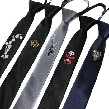 Мужской галстук с вышивкой на молнии, ленивый, легко тянущийся Корейский брак, индивидуальный узкий галстук 5 см, корона с буквами животных, цветочный