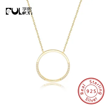 Наполовину белый Cz Большой Круглый крючок, Круглое Золотое ожерелье с подвеской, Высококачественное блестящее ожерелье из стерлингового серебра 925 пробы с цирконием