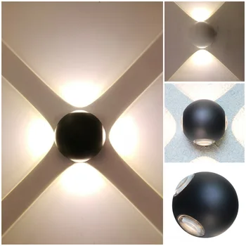 Наружный водонепроницаемый алюминиевый настенный светильник с четырьмя сторонами, излучающий свет в гостиной, прихожей, круглый светодиодный настенный светильник, декоративный светильник