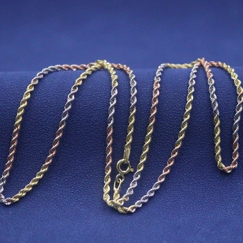 Настоящая цепочка из золота 18 Карат Mlti-tone для Женщин, Ожерелье из 2 мм Твист-веревки, 50 см/20 дюймов, штамп Au750