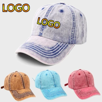 Новая бейсбольная кепка унисекс с пользовательским логотипом, винтажные потертые хлопковые кепки, уличная повседневная мужская Регулируемая шляпа дальнобойщика