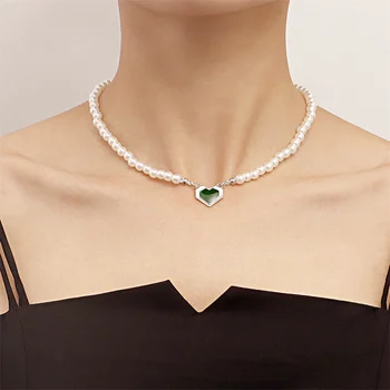 Новая винтажная цепочка с подвеской в виде Сердца, Женское Ожерелье 2023, Модное Ожерелье с имитацией жемчуга для женщин, Ювелирный подарок