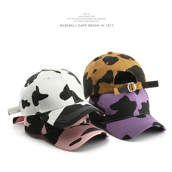 Новинка 2022 года, новая бейсболка для женщин, модная шляпа с принтом коровы, Летняя солнцезащитная кепка для девочек, Повседневная бейсболка в стиле хип-хоп, Регулируемые шляпы для мам