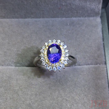 Обручальное кольцо с чистым натуральным танзанитом 6 мм * 8 мм, серебряное кольцо с танзанитом, ювелирные изделия из серебра 925 пробы с танзанитом
