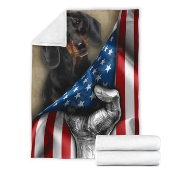 Одеяло из шерсти таксы, Носимое Одеяло с принтом американского флага, для взрослых и детей, Теплое одеяло Шерпа 02