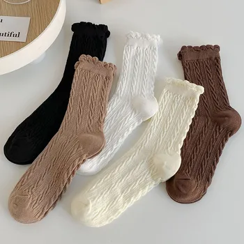 Однотонные японские модные носки-трубочки, женские носки, кавайные винтажные носки в стиле ретро, весна и осень