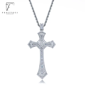Ожерелье с крестом из стерлингового серебра 925 пробы в европейском и американском стиле для мужчин и женщин с квадратными бриллиантами трапециевидной формы