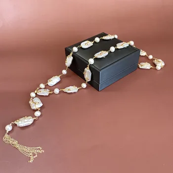 Оригинальный дизайн ручной работы, натуральный пресноводный жемчуг в стиле барокко, Белое Регулируемое Длинное ожерелье для женщин, именинницы, украшения в стиле Бохо