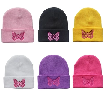 Подростковая вязаная шапка с вышивкой и бабочкой, Зимняя шапка для вождения, защищающая уши, для девочек
