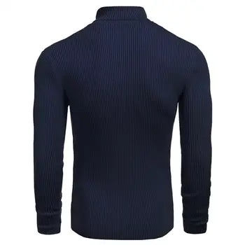 Полосатый свитер Стильный мужской свитер с высоким воротником, теплая вязаная текстура, приталенный крой, защита от скатывания, модный осенне-зимний вырез