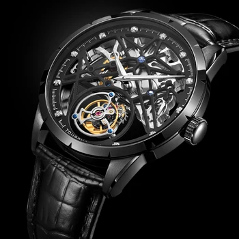 Роскошные мужские часы с турбийоном в виде скелета, Оригинальный сапфировый механизм Tourbillon с ручным заводом, мужские механические часы, светящиеся часы