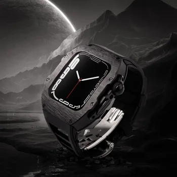 Роскошный Комплект Модификации из Углеродного волокна Для Apple Watch Case Ultra 49 мм Для iWatch 8 7 6 5 4 SE с резинкой из фтора 45 мм 44 мм