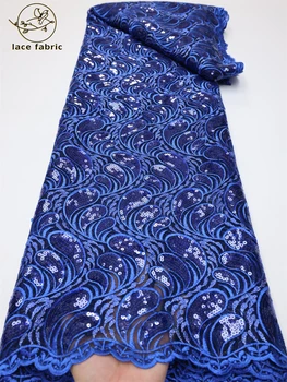 Синий Высокое Качество Африканский Шнурок Ткани Тюль Кружева Ткань С Блестками Вышивка Нигерийский Тюль Сетка Кружевная Ткань Для Свадебного Шитья