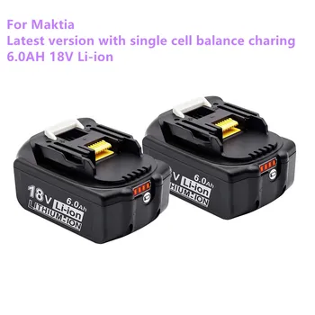 Сменный литий-ионный аккумулятор Makita 18V 6Ah перезаряжаемый со светодиодным индикатором уровня заряда для электроинструмента LXT BL1860B BL1860