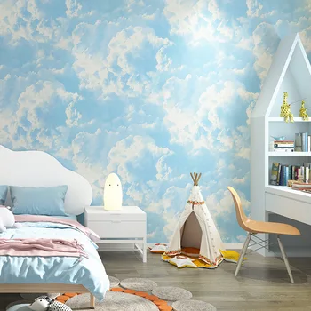 Современный минималистичный диван ТВ фон обои с темными облаками гостиная спальня обои в скандинавском стиле голубое небо и белые облака