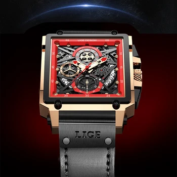 Спортивные часы 2023 LIGE для мужчин, Квадратные Кварцевые кожаные наручные часы, Водонепроницаемые мужские часы, Часы с датой, Relogio Masculino