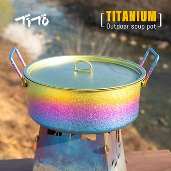 Тито 2Л Емкость Открытый Походный титановый горшок Кастрюля для супа с крышкой и складной ручкой Использование для походов, путешествий, пикника, приготовления пищи