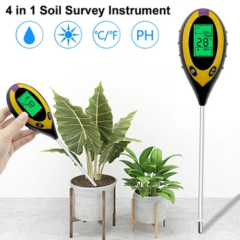 Цифровой измеритель PH почвы 4 в 1, измеритель температуры почвы, солнечной влажности, PH-метр, тестер для садовых растений, цветов, ЖК-дисплей