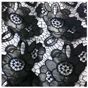 Черная африканская кружевная ткань из искусственной кожи для платья, материал для лоскутного шитья 