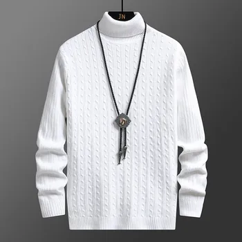 Черно-Белый Свитер Однотонного цвета, Подходящий для осенне-зимнего мужского Пуловера 2023 года, Базовый Стиль, Повседневные пуловеры, Топы