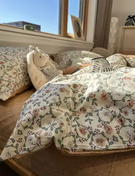 Элегантный винтажный европейско-американский комплект постельных принадлежностей с цветочным узором, твин полная королева король хлопчатобумажная домашняя текстильная простыня, наволочка, стеганое одеяло