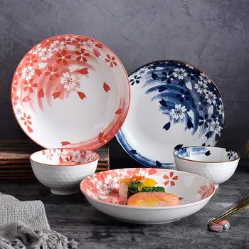 Японские керамические тарелки, Домашняя креативная посуда, тарелки, глубокие и легкие Наборы дисков, Ретро посуда